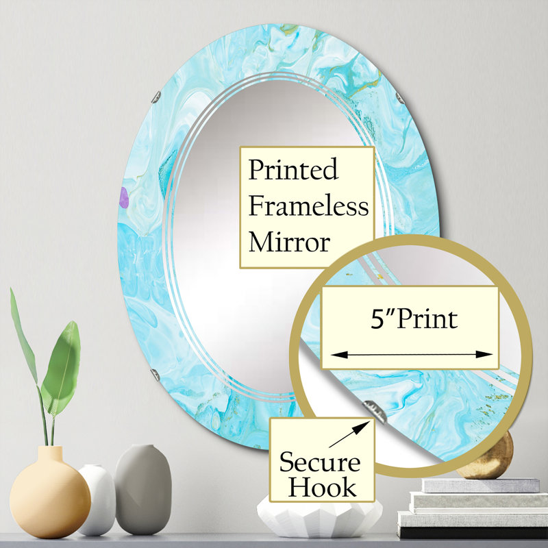 Turquoise marbre liquide Art Universe - miroir mural moderne ovale, 30 po x 20 po