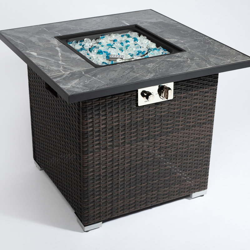 Table de foyer d'extérieur au gaz propane de 30 pouces, capacité de production de chaleur de 40000BTU augmentant l'efficacité, brun foncé, plateau de table en carreaux de céramique, structure en acier, table de protection contre la pluie incluse avec propane, génération,