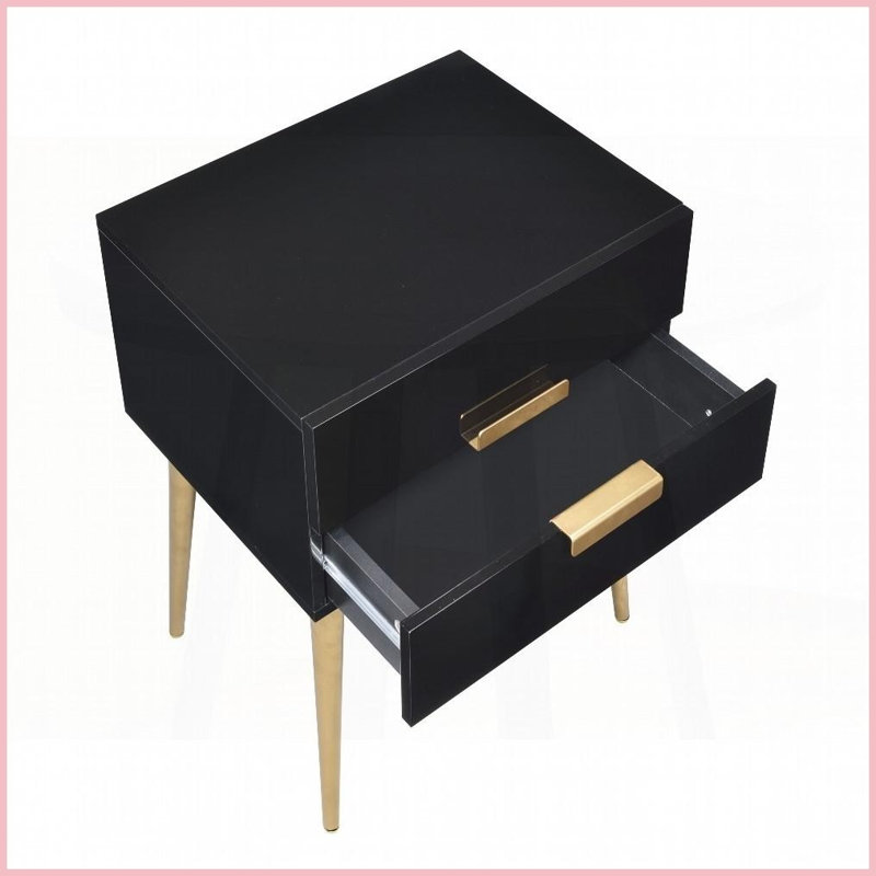 Table basse compacte noire et dorée avec 2 tiroirs - Rangement peu encombrant pour les petites pièces, Noir