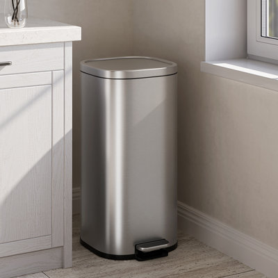 Poubelle à pédale 30L en acier inoxydable, poubelle rectangulaire 8 gallons avec couvercle à fermeture silencieuse et pédale mains libres, poubelle de cuisine résistante aux taches