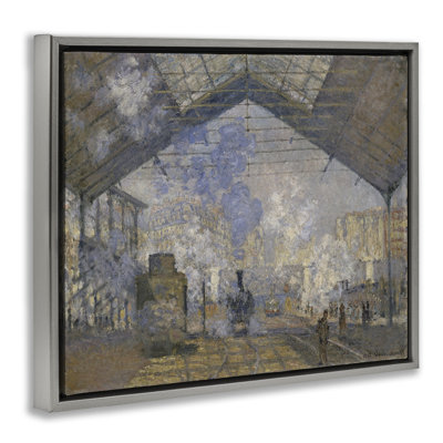 Classic Monet Saint-Lazare Station Brown Framed Floater Canvas Wall Art by one1000paintings