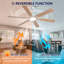 Ventilateur de plafond intérieur/extérieur de 60 po avec lumière, double finition blanc/grain de bois, 6 pales, télécommande, DEL à intensité variable, moteur CC silencieux à 6 vitesses pour salon, balcon couvert.-300667097