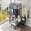 Lit superposé double au-dessus d'un lit simple en métal avec bureau pliant, garde-robe à DEL, peu encombrant, noir
