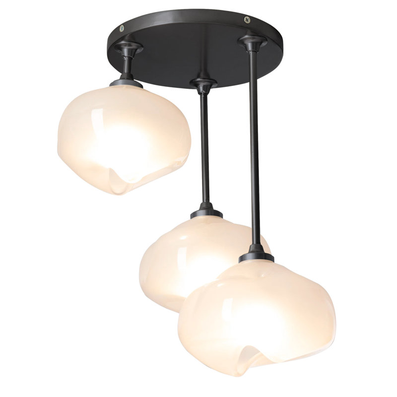 Ume Frosted Glass 3-Light Semi Flush Mount, Black