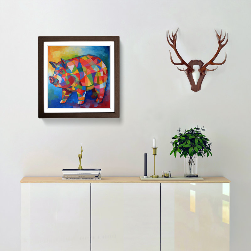 Pig Cubism - Single Picture Frame Print on Wood, Walnut
