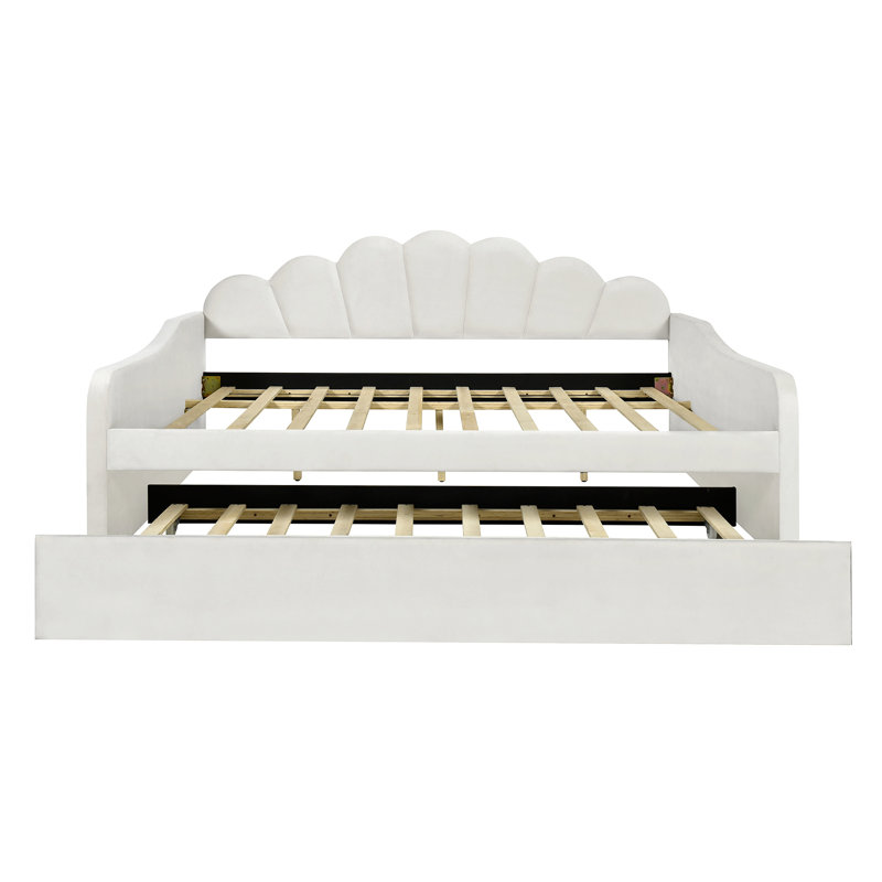 Upholstered Velvet Tufted Daybed with Trundle, White