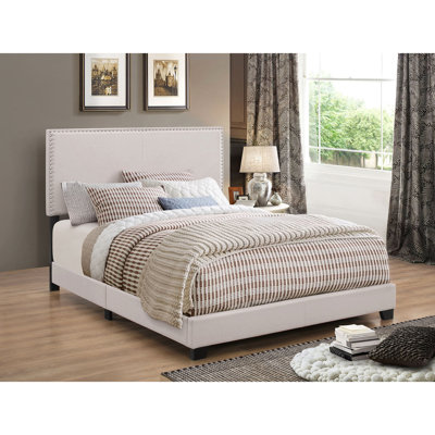 Upholstered King Panel Bed, Nailhead Trim For Elegant Appeal, Plywood And Build, Box Spring Essential Design,
