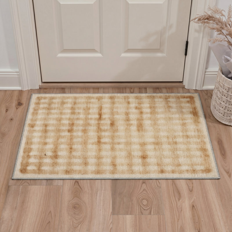 Tapis intérieur beige / brun Liadan Aura lavable à la machine avec envers antidérapant, Rectangle 8' x 10'