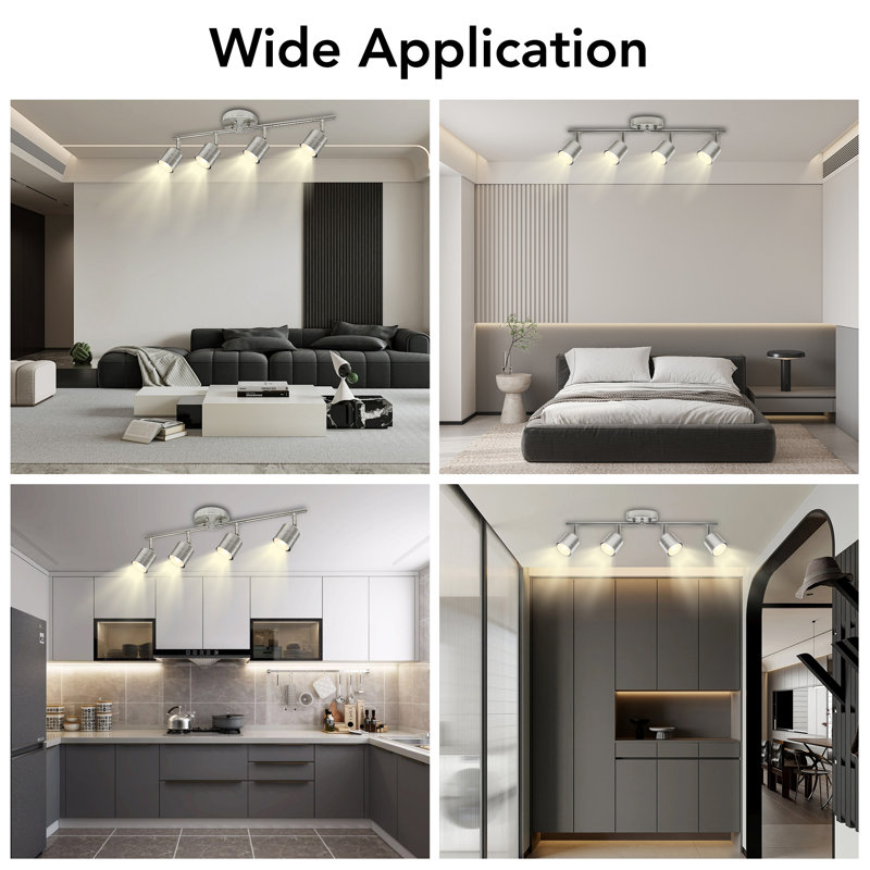 4-Light Track Lighting Fixture, Brushed Nickel Finish, Modern Design with 4 Included GU10 Dimmable Bulbs (5W, 500LM, 3000K) - cETL Certified