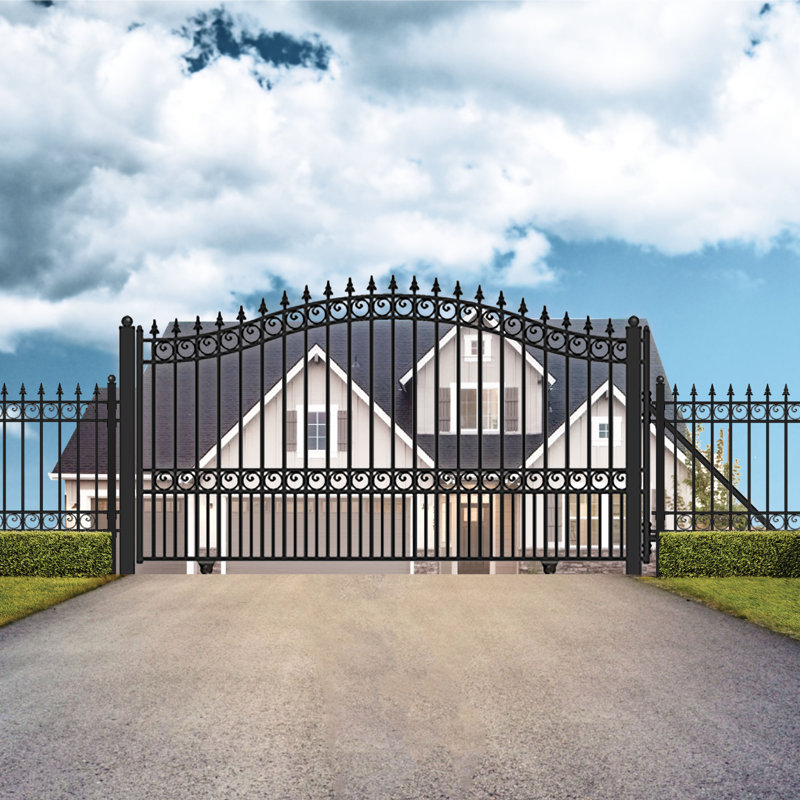 Black Steel Arched 16 ft Driveway Gate with Opener