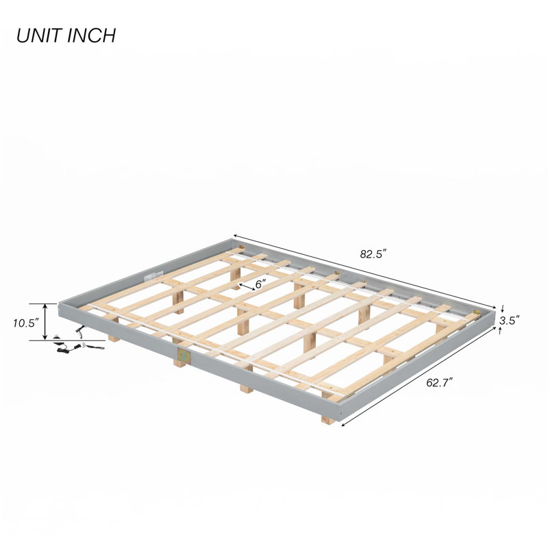 Lit flottant avec lumières DEL en dessous, Gris, Grand lit