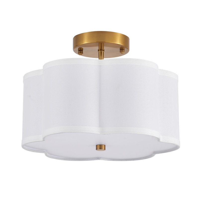 Modern Drum Linen Semi Flush Mount Ceiling Light Fixture, Gold