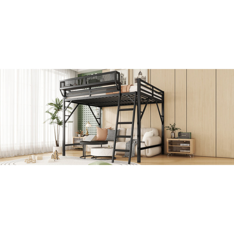 Lit mezzanine en métal peu encombrant avec rangement, conception moderne pour la maison