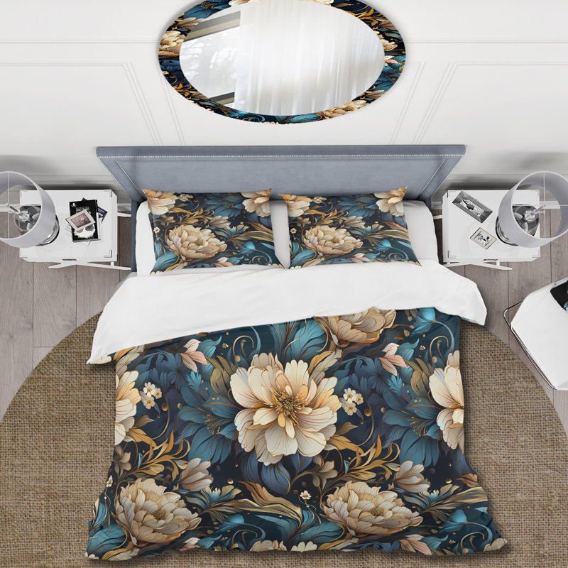 Literie motif fleurs bohème Elegance, Housse de couette pour très grand lit et 2 très