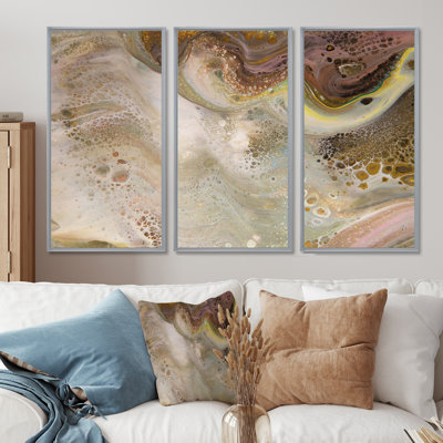 " Abstract Gold and Brown Marble Universe " 3 Piece Art Graphic Art Set