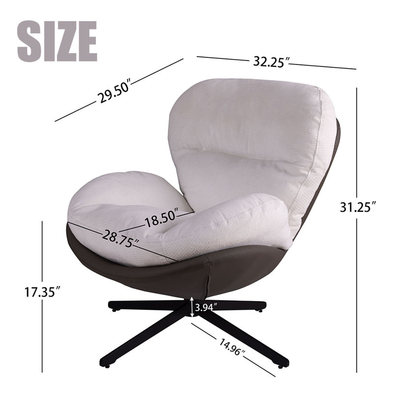 360° Swivel Lounge Accent Chair, Upholstered Modern Chair for Living Room, White
