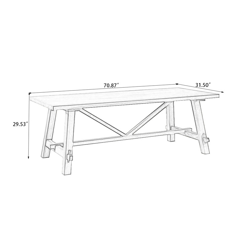  Burlywood Rectangular Solid Wood Dining Table, 29.53"H x 70.87"L x 31.5"W