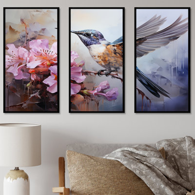 Colibri gris flottant Blooms II - Colibri, art mural animal