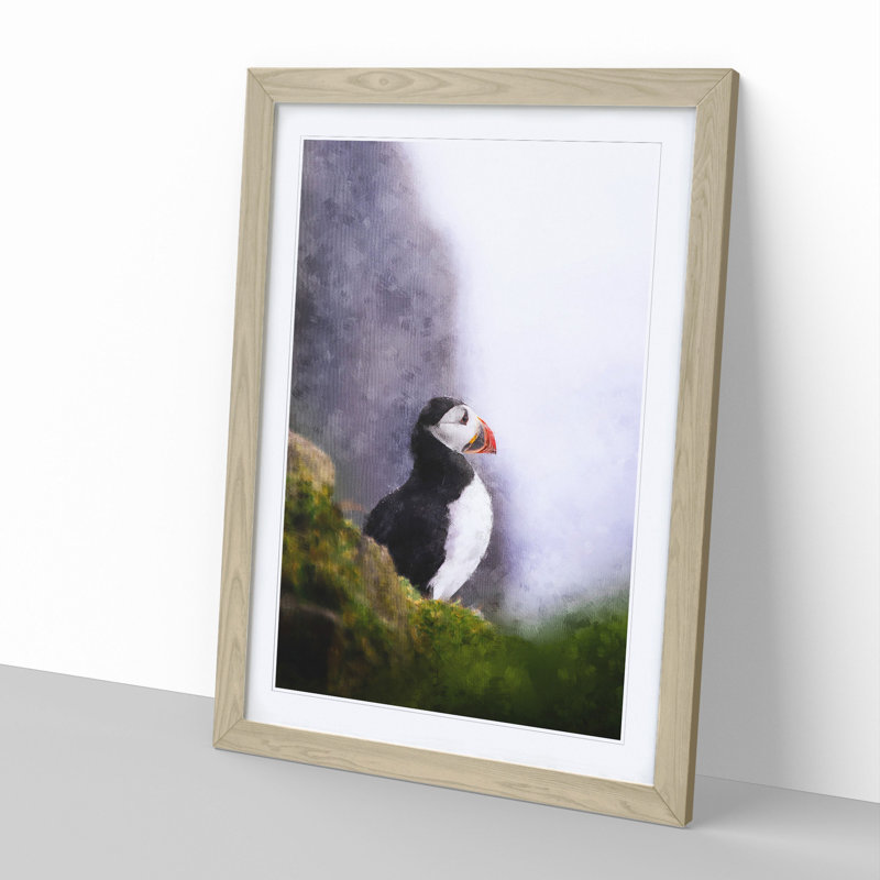 Atlantic Puffin Birds Vol.7 - Picture Frame Graphic Art, 36cm H x 27cm W x 2cm D, Oak Framed
