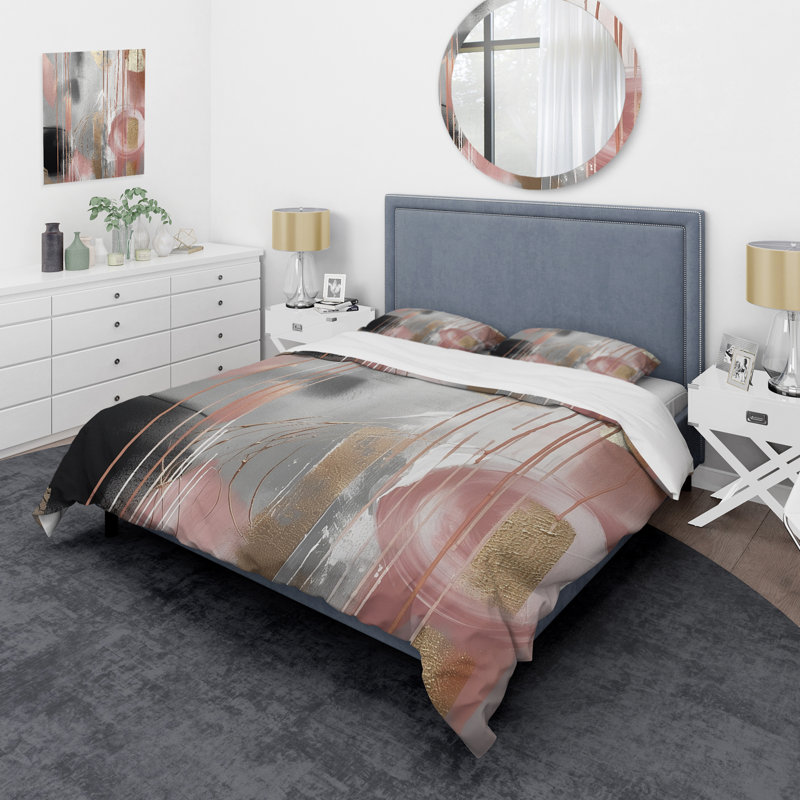 Pink Gold Circle Complexity - Modern Duvet Cover Set - Microfiber Polyester, Twin Duvet Cover + 1 Standard Sham