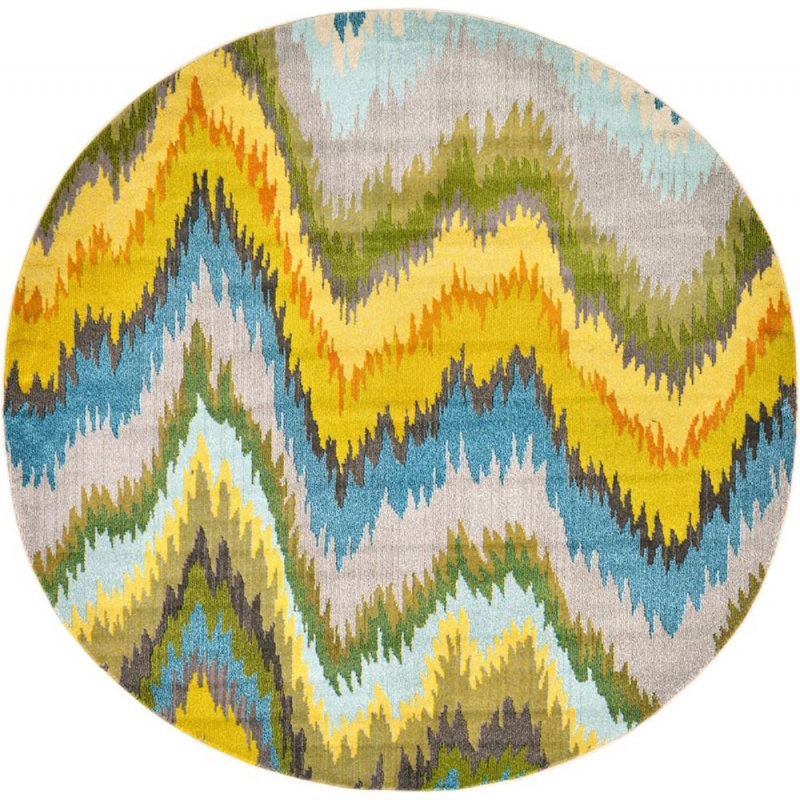 Tapis bleu / jaune Shirey, Rond 8 pi