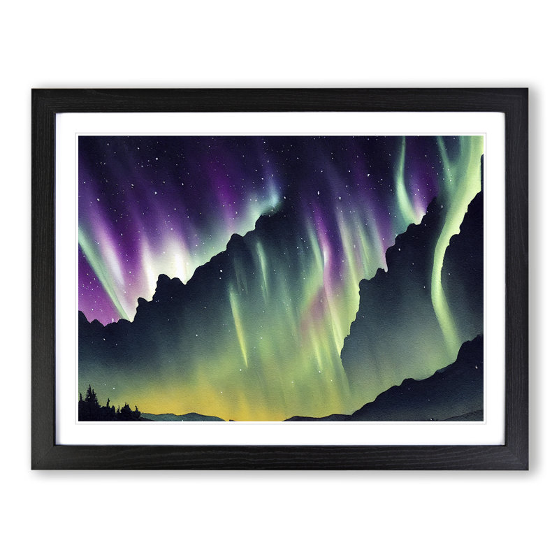 Watercolour Aurora Borealis Vol.4 1 Piece Single Picture Frame Painting, 25cm H x 34cm W x 2cm D, Black Framed
