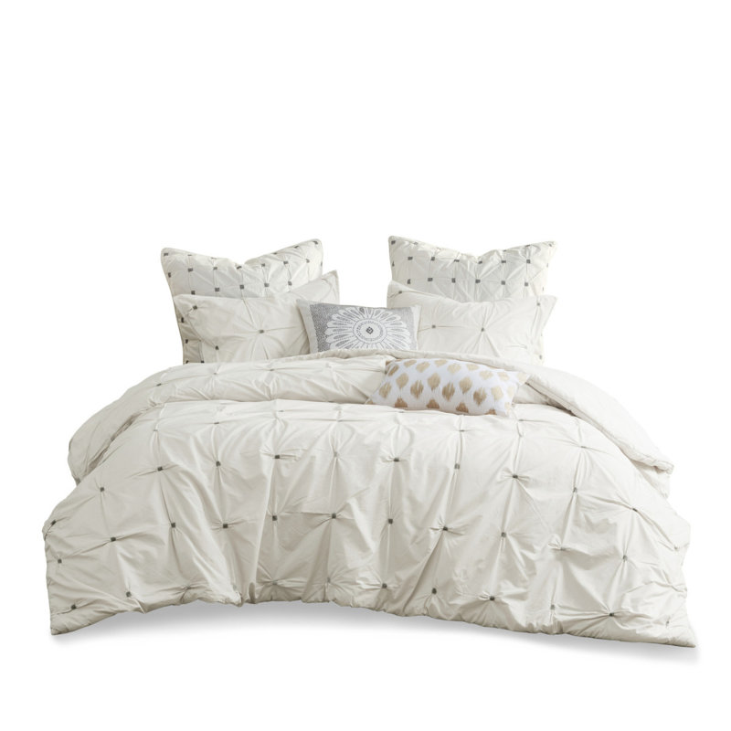 Ensemble de literie luxueux en coton 3 pièces, édredon hypoallergénique avec broderie moderne