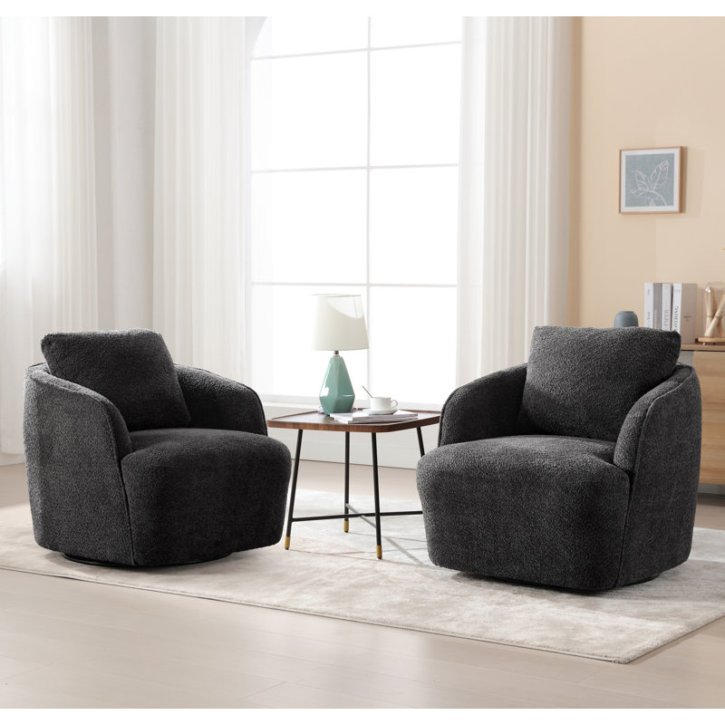Upholstered Swivel Barrel Chair, Charcoal Polyester Blend