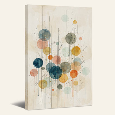 Tableau abstrait à l'aquarelle de cercles bleus et orange sur toile