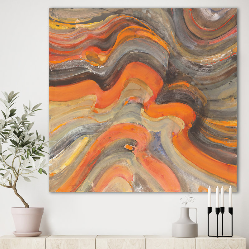 «Abstract Gilded Orange Waves», reproduction d'art sur toile tendue, H 16 po x l 16 po x P 1 po