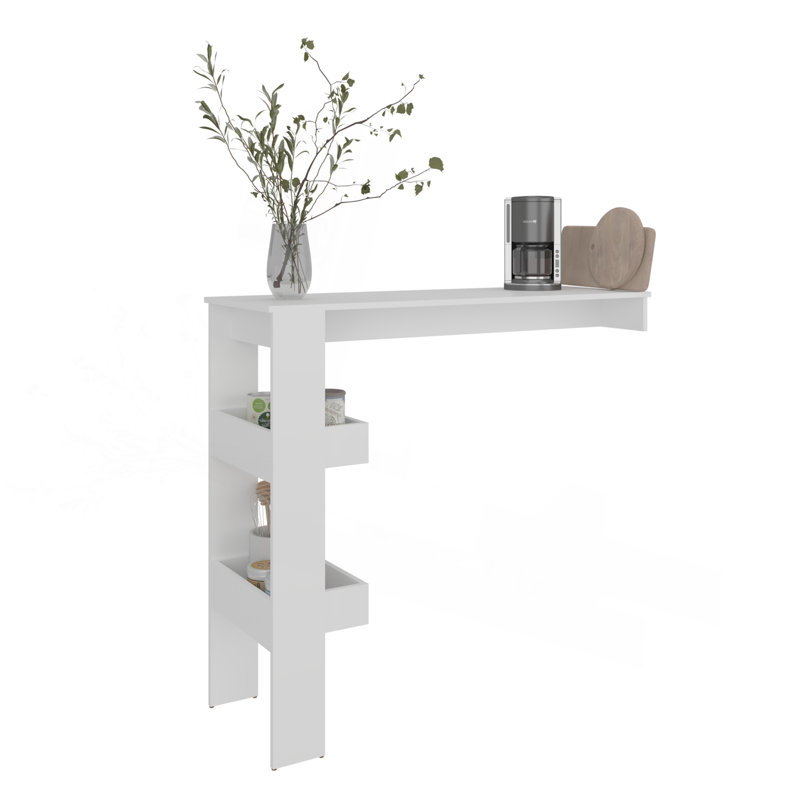 Table de bar Aurora avec tablette de rangement, design moderne pour bar à domicile, cuisine ou salle à manger, blanc