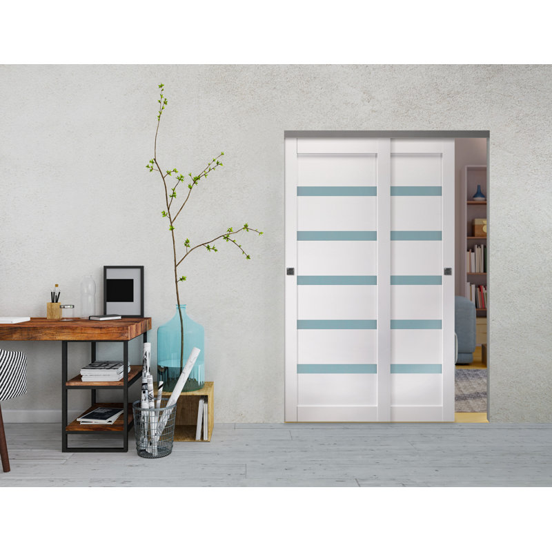 Porte coulissante en bois composite Leora Vetro, Blanc, 47,75 po x 79,38 po