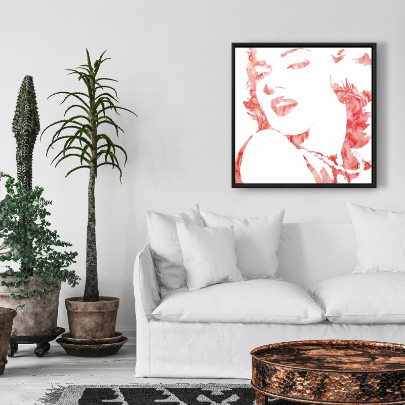 Glamour Marilyn Monroe, toile blanche à fleurs - Décoration intérieure, H 25,25 po x l 25,25 po