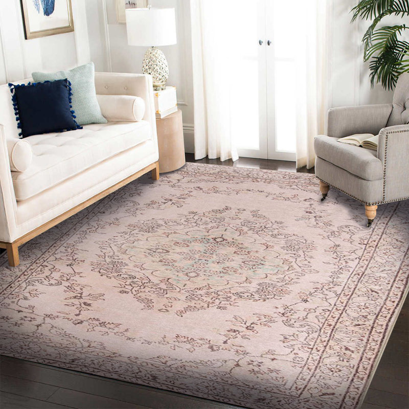 Tapis beige à motif tissé rétro, Rectangle 3 pi 10 po x 5 pi 3 po