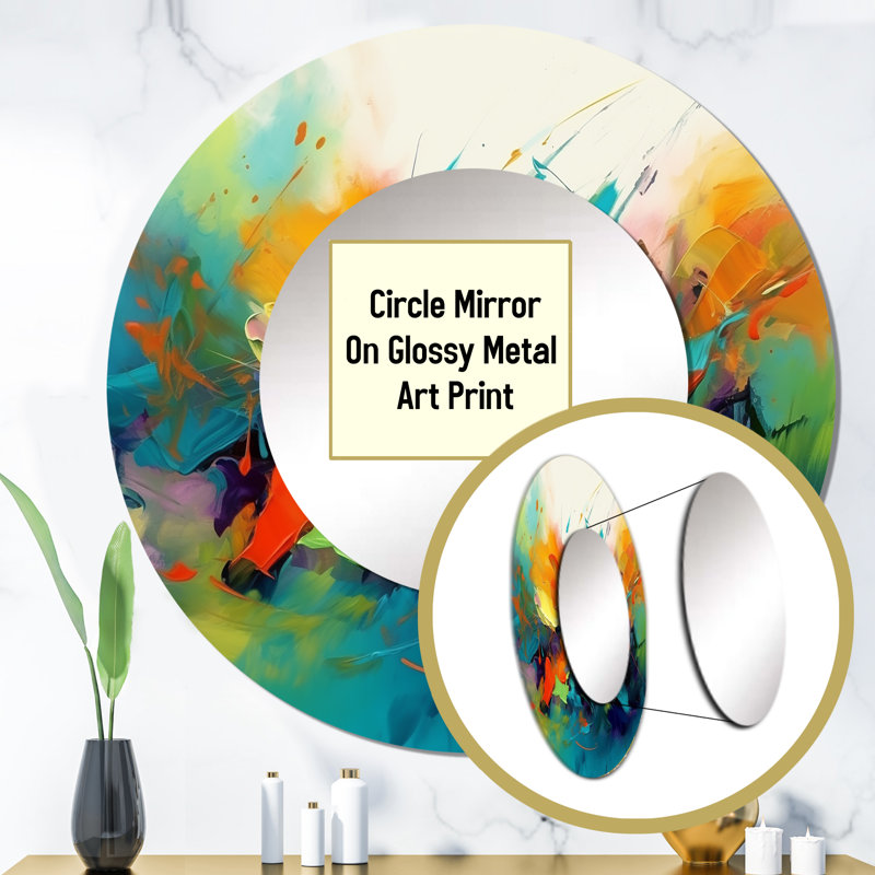 Oshiana orange bleu transparent encre liquide II - miroir mural décoratif en marbre, 36 po x 36 po, Rond