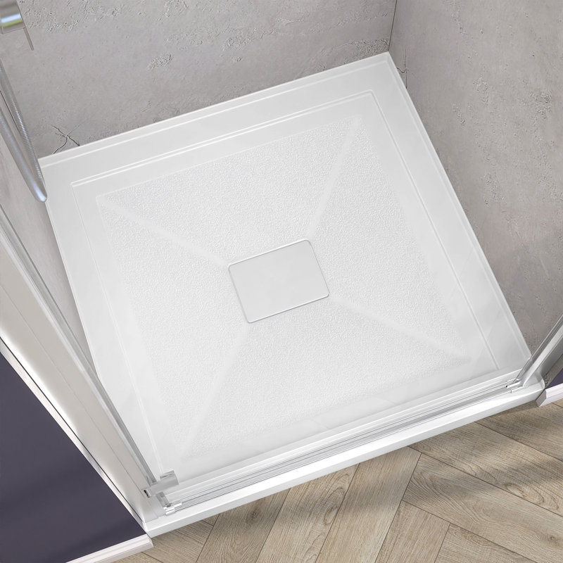 Base de douche en acrylique l 30 po x P 30 po avec seuil simple pour installation en alcôve avec couvercle de drain rectangulaire