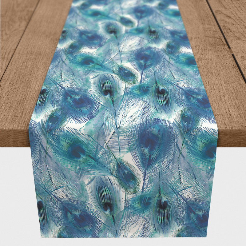 Peacock Feathers Teal Table Runner