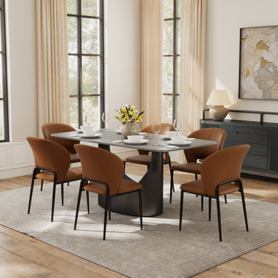 Ensemble de salle à manger moderne en pierre 6 places avec chaises d'appoint en similicuir, ensemble de salle à manger 7 pièces