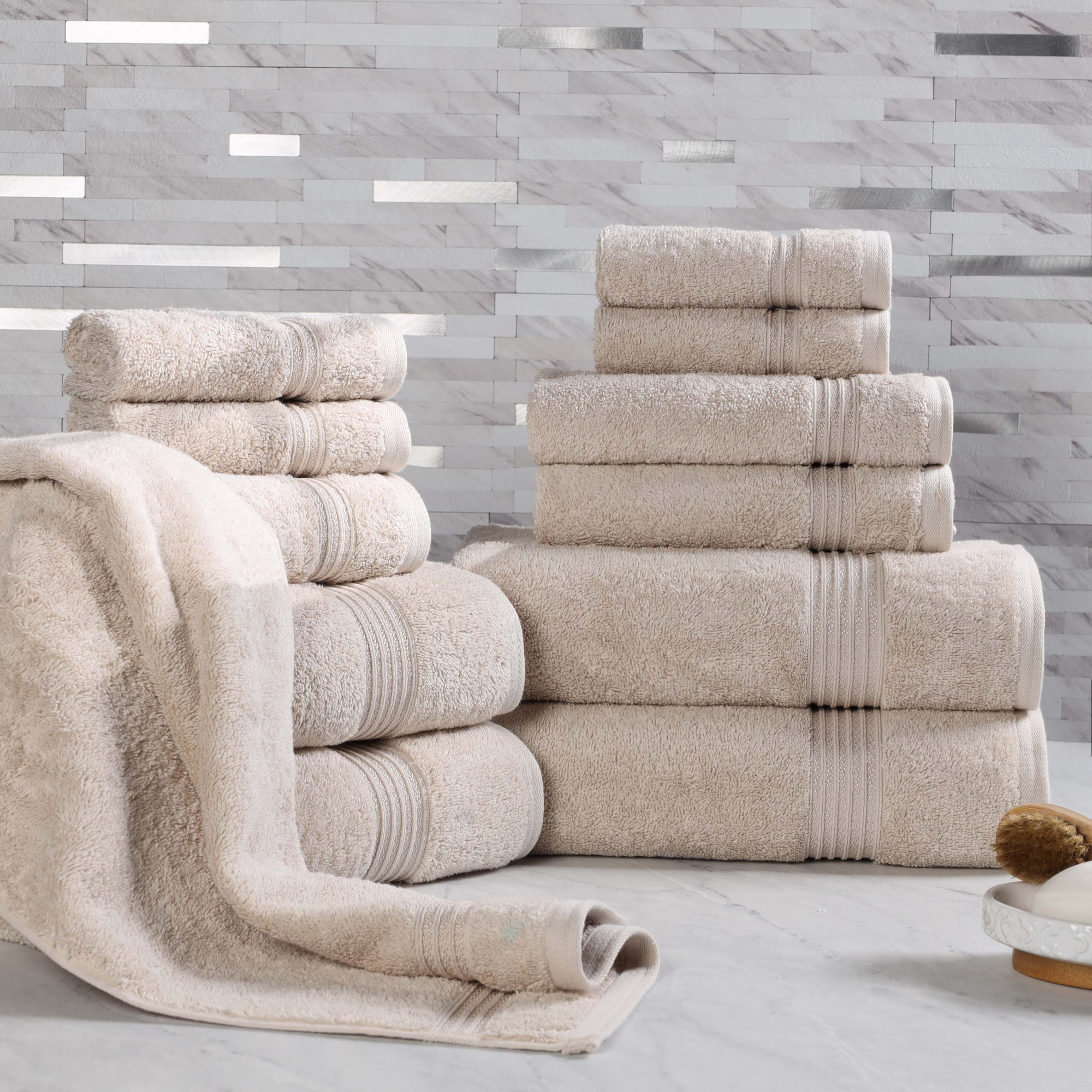 Guadlupe Heritage Certified Certified Egyptian Cotton Plush 12 Piece Bathroom Towel Set, Stone