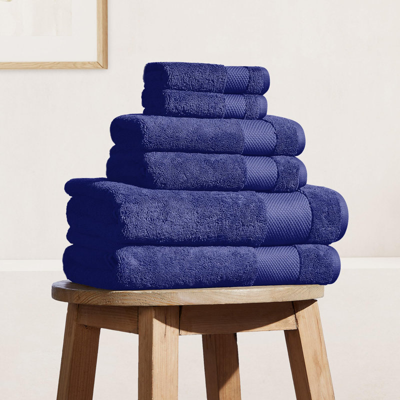 100% Organic Cotton Bath Towel Set | 700 GSM Plush 6-Piece Premium Towel Set , 2 Bath Towels, 2 Hand Towels & 2 Washcloths - Navy Blue