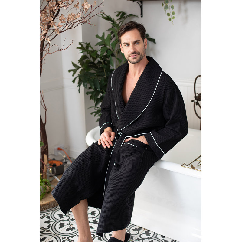 Peignoir gaufré LOTUS LINEN - Peignoirs de luxe en coton pour hôtel / spa, TTTG, Noir