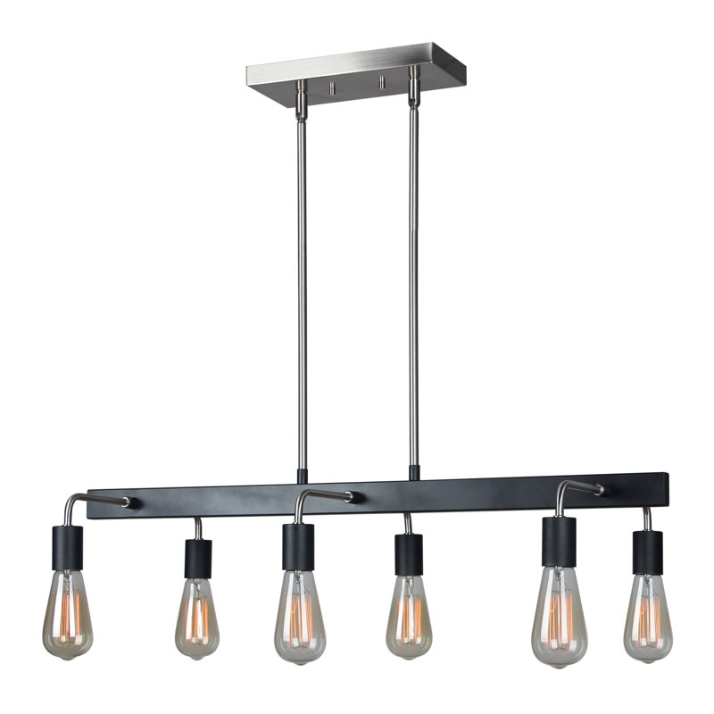 Clopton 6 - Light Kitchen Island Pendant, ST64, Satin Nickel/Black