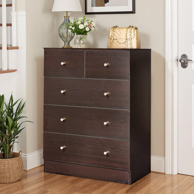  5-Drawer Dresser For Bedroom And Chest Of Drawers With Sturdy Construction Wood Storage Organizer For Closet Brown
