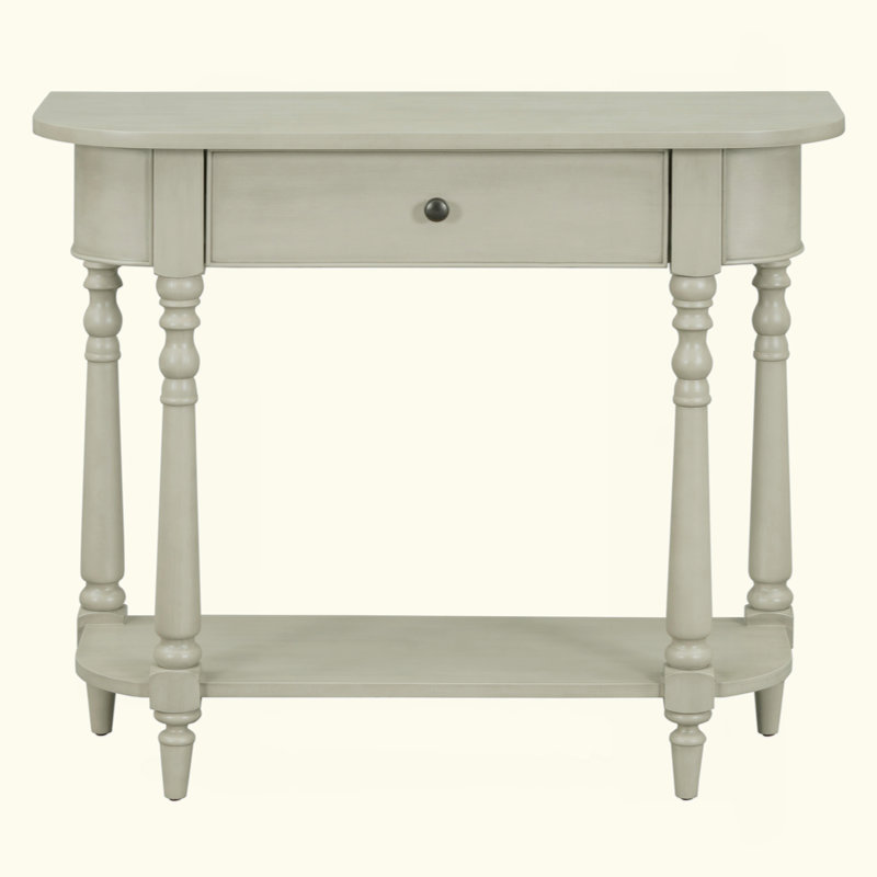 Narrow Console Table with Curved Corner, Retro Entryway Table with Top Drawer and Open Shelf, Sofa Table for Entryway, Hallway and Living Room