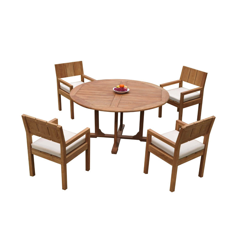 Keagan Outdoor 5 - Piece Teak Dining Set, 30.5" H x 60" L x 60" W, 5