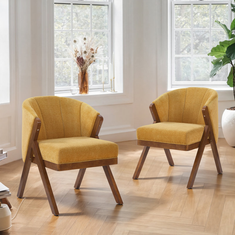 Chaise d'appoint rembourrée avec pieds en bois en forme de Y (ensemble de 2), Ginger