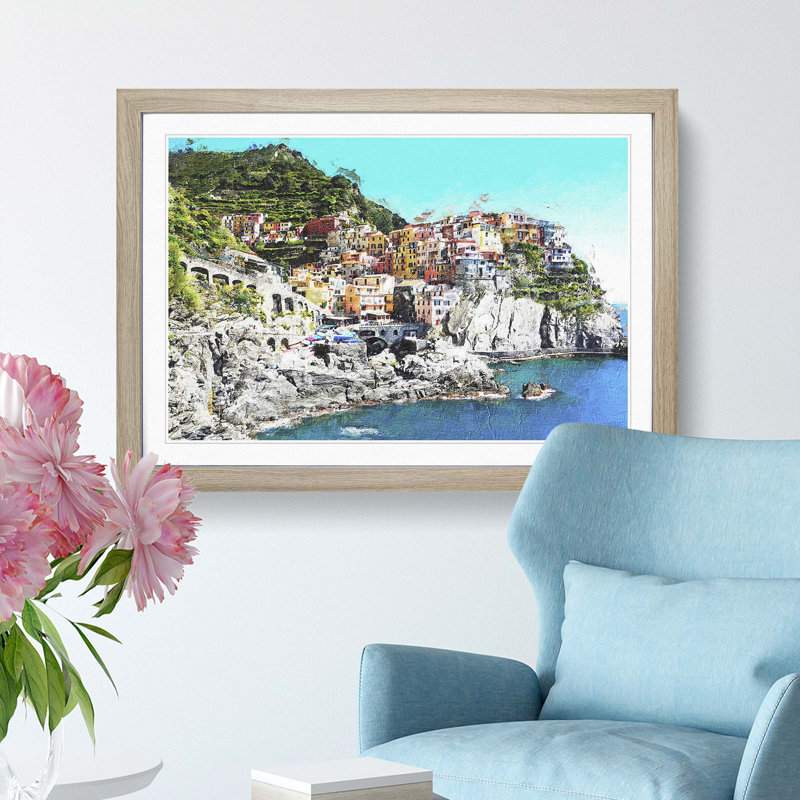 Cinque Terre in Italy - Picture Frame Painting Print, Oak Framed, 48cm H x 65cm W x 2cm D
