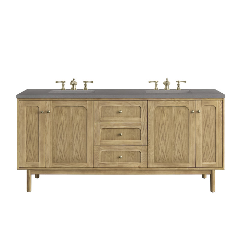 Laurent 72'' W Double Vanity, Light Natural Oak, Ethereal Noctis, 8" Widespread