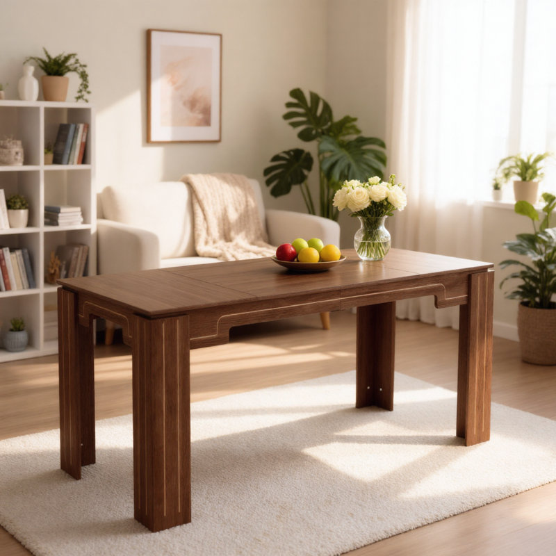 Walnut MDF Spliced Dining Table With Fluted Legs For Six To Eight People Multi Use