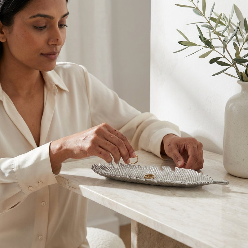 Olivia Silver Leaf Tray